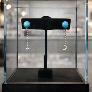 Silver Turquoise Earrings with moon and star 🌟 decor.